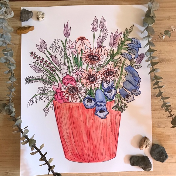 Potted plant bouquet of flowers print - Picture 2 of 3